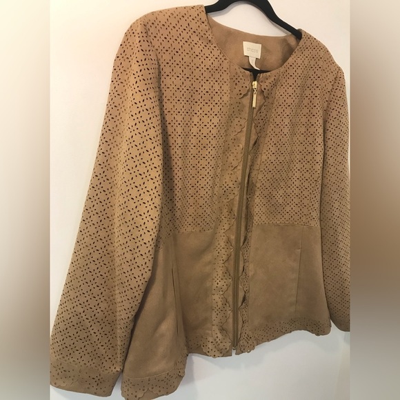 Chico’s Faux Suede Scalloped Jacket Tan Women’s size 3 - Picture 3 of 8